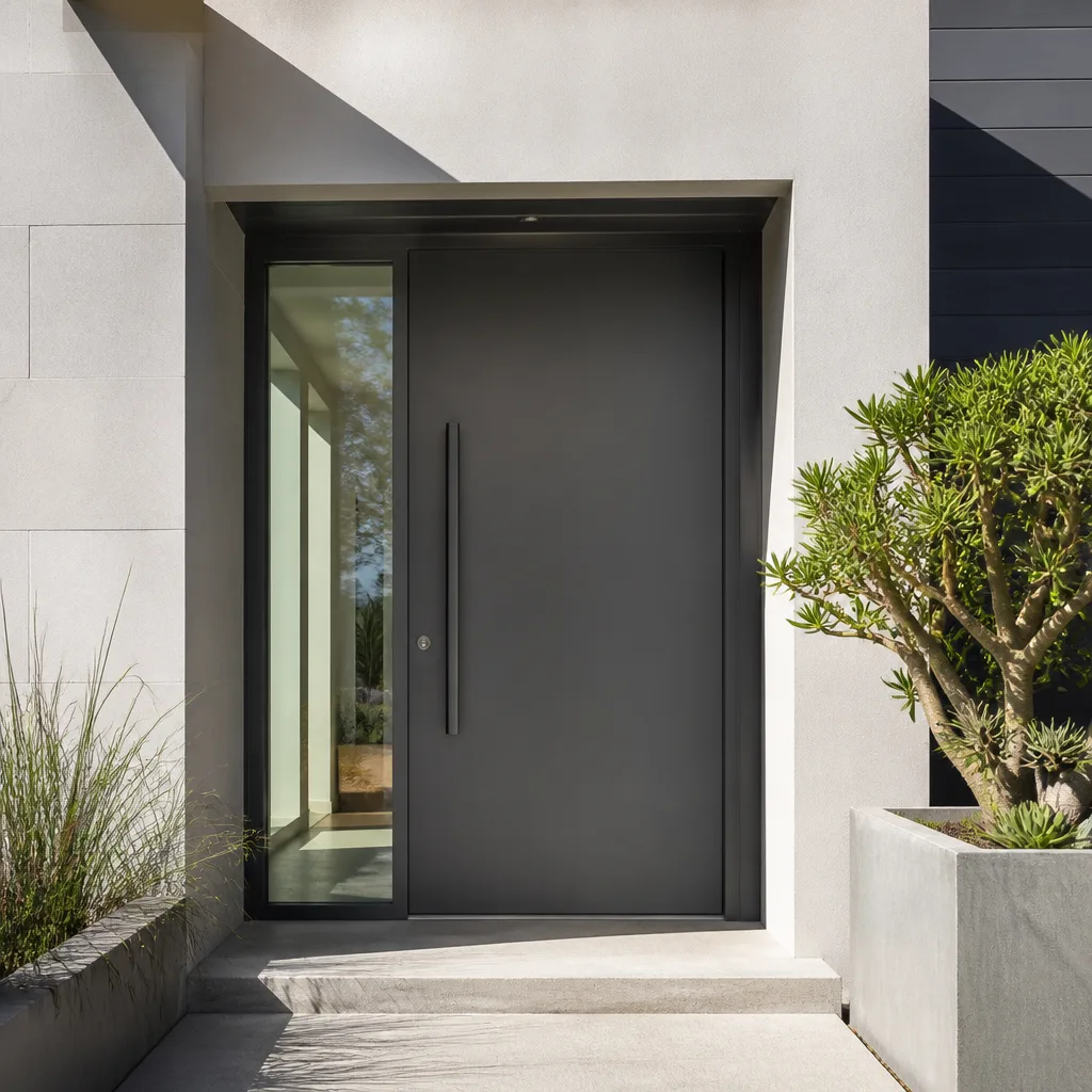 Modern dark gray contemporary front door installation